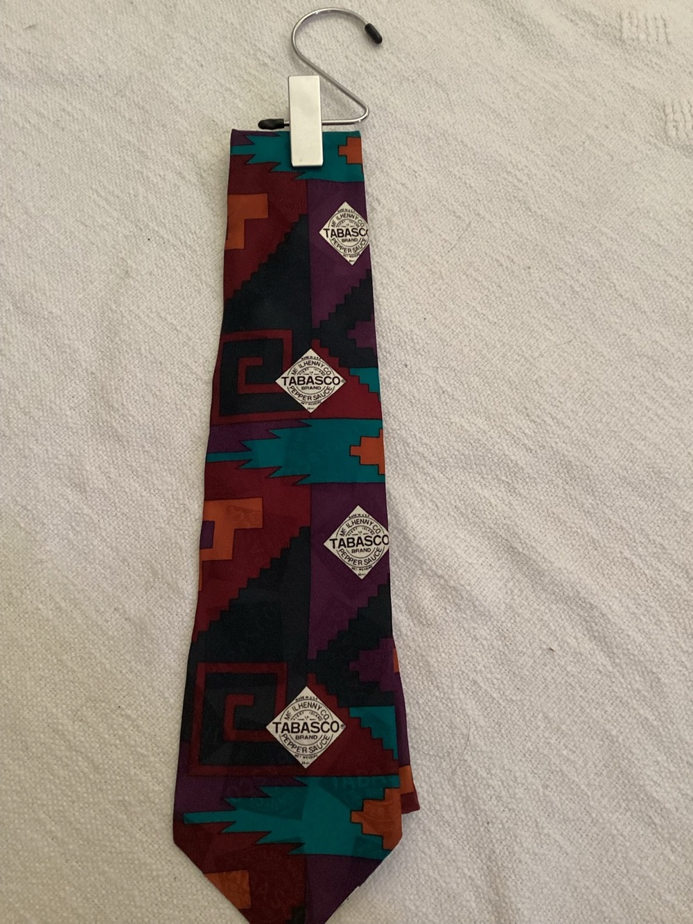 Vintage 90s Tabasco Brand Silk Tie Southwestern Aztec Pattern 58” x 4” Novelty
